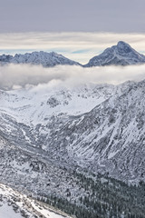 Clouds at the top of Kasprowy Wierch in Zakopane in Tatras in winter