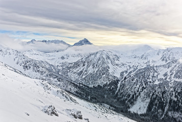 Clouds in the Kasprowy Wierch in Zakopane in Tatra Mounts in winter
