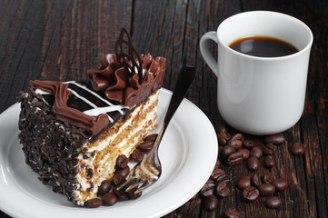 Obrazy na Szkle  Kawałek ciasta czekoladowego i kawy