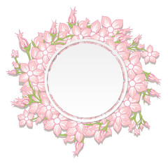 Vintage wedding invitation with colorful spring flowers. Vector