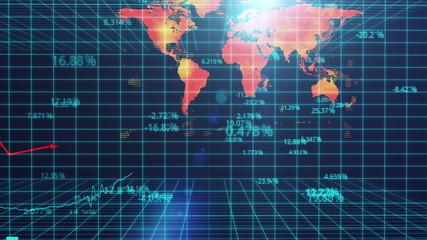 Computer generated presentation of global market review, statistical analysis - Powered by Adobe