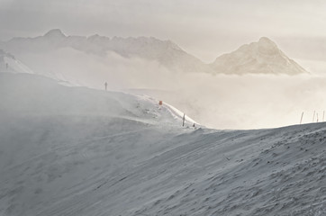 Snow storm atop of Kasprowy Wierch in Zakopane in Tatras in winter