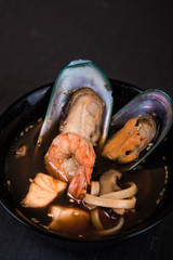 Udon soup (with mussels and shrimp), Japanese cuisine