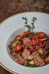 Salad with vegetables and beef in Thai