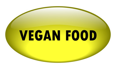 VEGAN FOOD, bright yellow color, modern oval glossy push button, new gel like style, isolated on white background, fully editable vector illustration EPS 10
