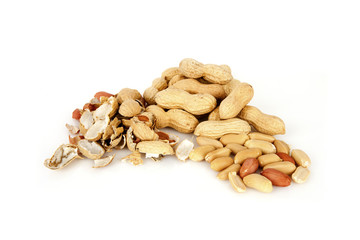 peanuts on a white background with shell