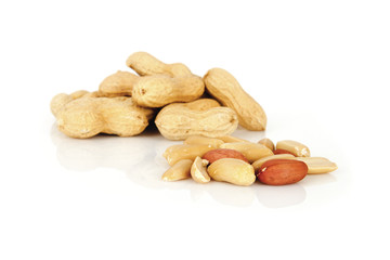 peanuts on a white background with shell