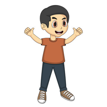 Little boy cartoon with two tumbs up