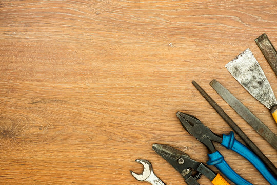 Different Old Tools On Wood