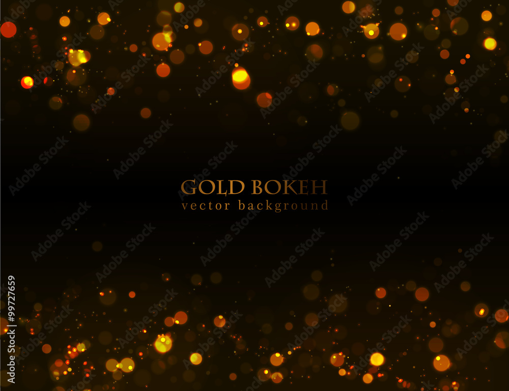 Aufkleber magic sparkle, gold dots on dark background. vector bokeh effect.