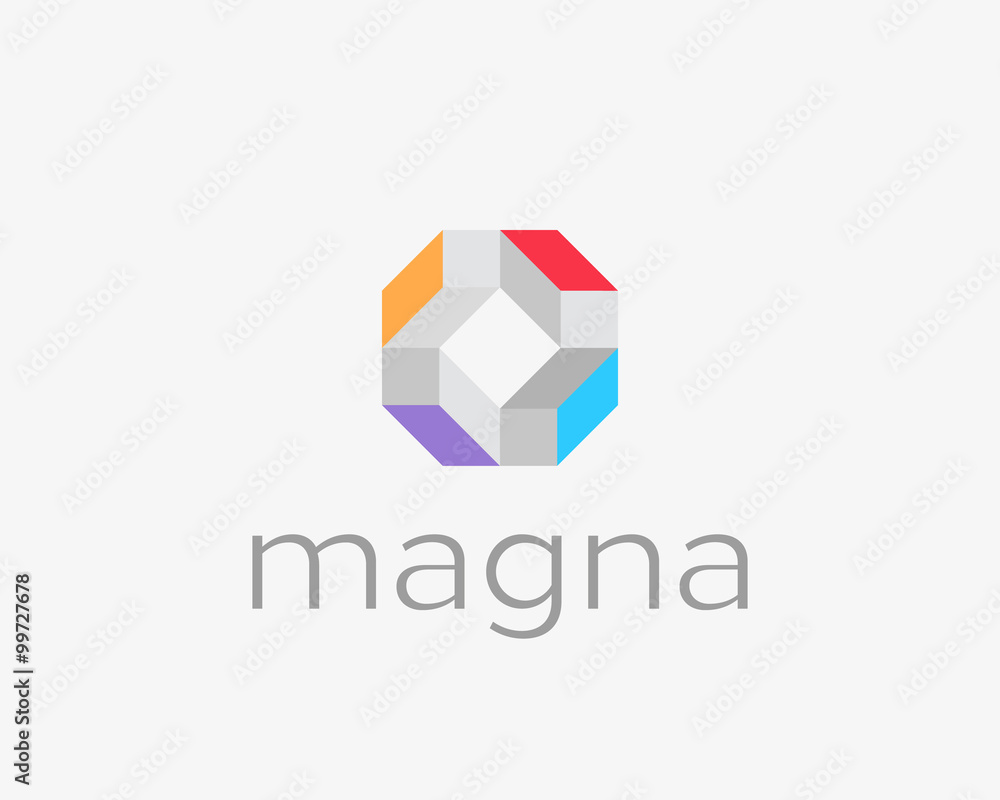 Poster abstract modern cube house blocks cargo logo design template. geometric logic team media app sign. u