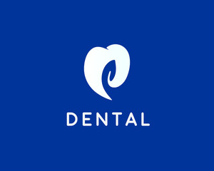 Dentist logo design template. Tooth creative symbol. Dental clinic vector sign leaf mark negative space idea icon.