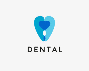 Fototapeta premium Dentist logo design template. Tooth creative symbol. Dental clinic vector sign heart mark icon.