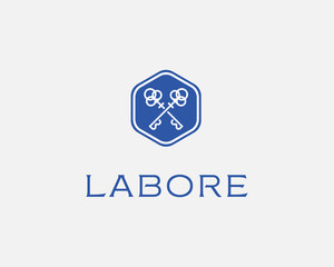Real estate logotype. Keys hexagon logo icon design.