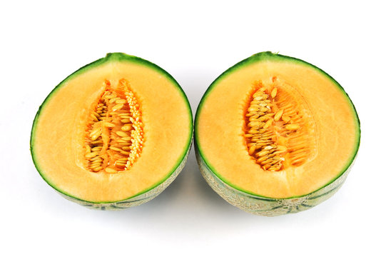 fresh cantaloupe melon on white background