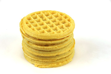 stacking waffles on white background