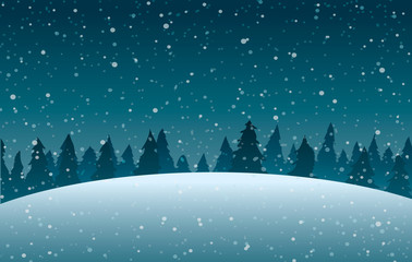 Vector illustration. Vector illustration. Snowdrifts on the background of trees and falling snow.