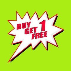 Buy 1 Get 1 Free wording speech bubble