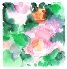 green and pink spots, watercolor abstract background