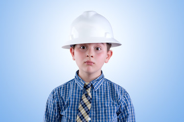 Aspiring young engineer in hardhat and necktie