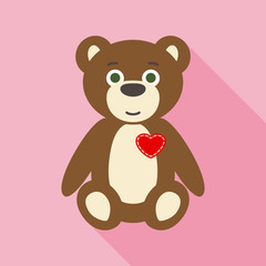 Valentine Teddy Bear in Flat Style with Long Shadows
