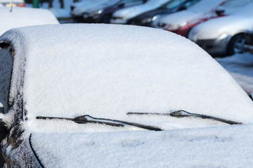 The snow on the windshield