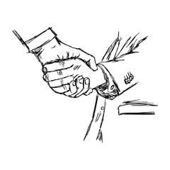 Fototapeta premium illustration vector doodle hand drawn sketch of handshake between businessman