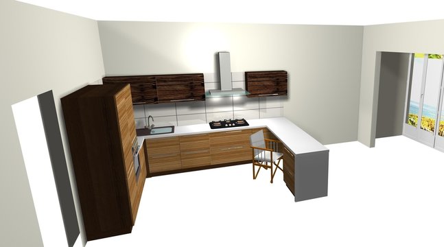 veneer kitchen interior design 3D rendering