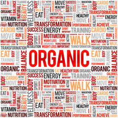 ORGANIC word cloud background, health concept