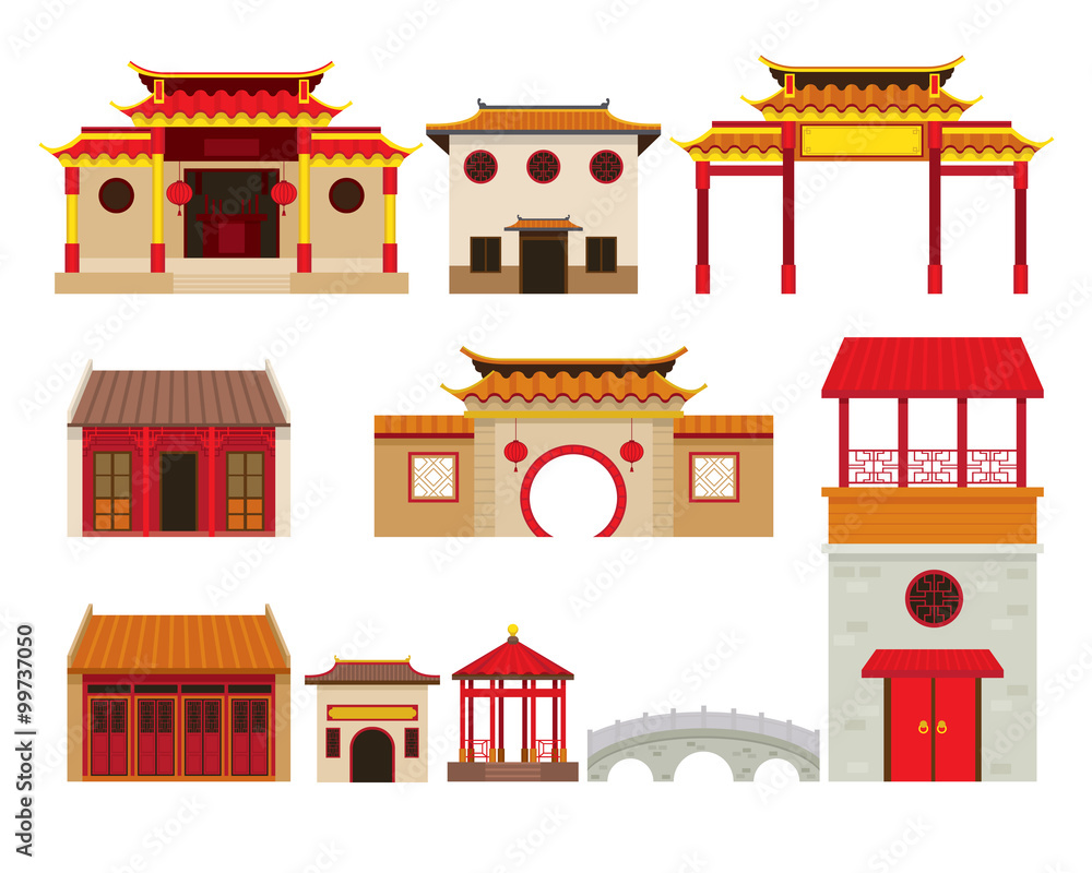 Wall mural China Building Objects Set, Travel Attraction, History, Traditional Culture