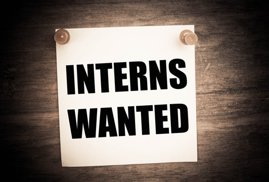 Interns wanted concept on note paper 