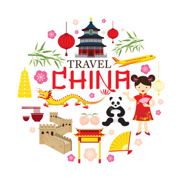 Travel China Icons Label, Tour, Vacation, Attraction, Destination 
