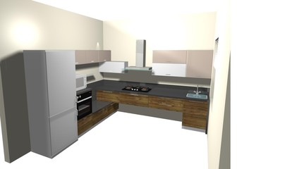 wooden kitchen interior design 3D rendering