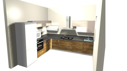 Fototapeta na wymiar Kitchen modern style interior design rendering 3D