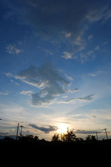 silhouette landscape with dramatic sunset sky background