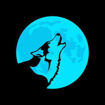 Wolf on the background of the blue moon