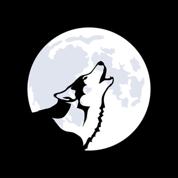 Wolf on the background of the moon