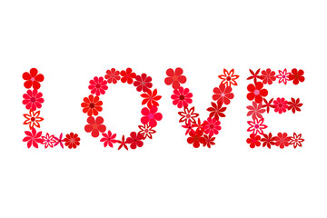 Floral mosaic LOVE word in red colour