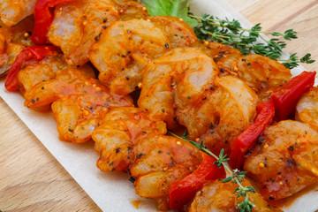 Raw prawn skewer