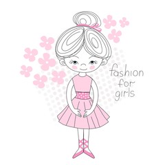 Ballerina gently pink color flowered vector illustration