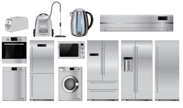 Home appliances. Set of household kitchen technics: Microwave an