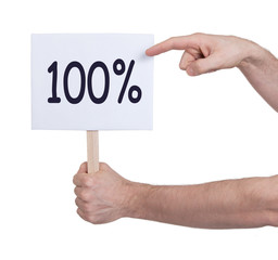 Sale - Hand holding sigh that says 100%