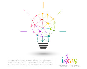 Abstract polygonal lightbulb made of colorful lines and dots. Vector illustration and design element.