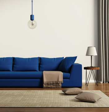 Contemporary elegant blue living room