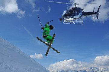 helicopter filming ski jumper