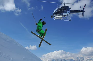 Zelfklevend Fotobehang helicopter filming ski jumper © camerawithlegs