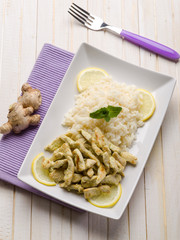 chicken with ginger and white rice