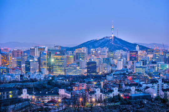 Seoul cityscape at twilight in South Korea