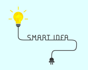 Smart idea concept with shiny lightbulb and wire