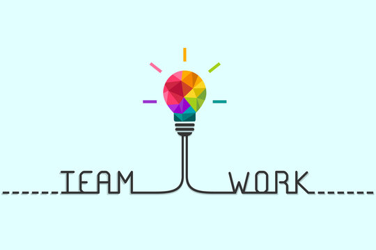 Teamwork concept. Colorful polygonal lightbulb as idea, creativity and diversity symbol.